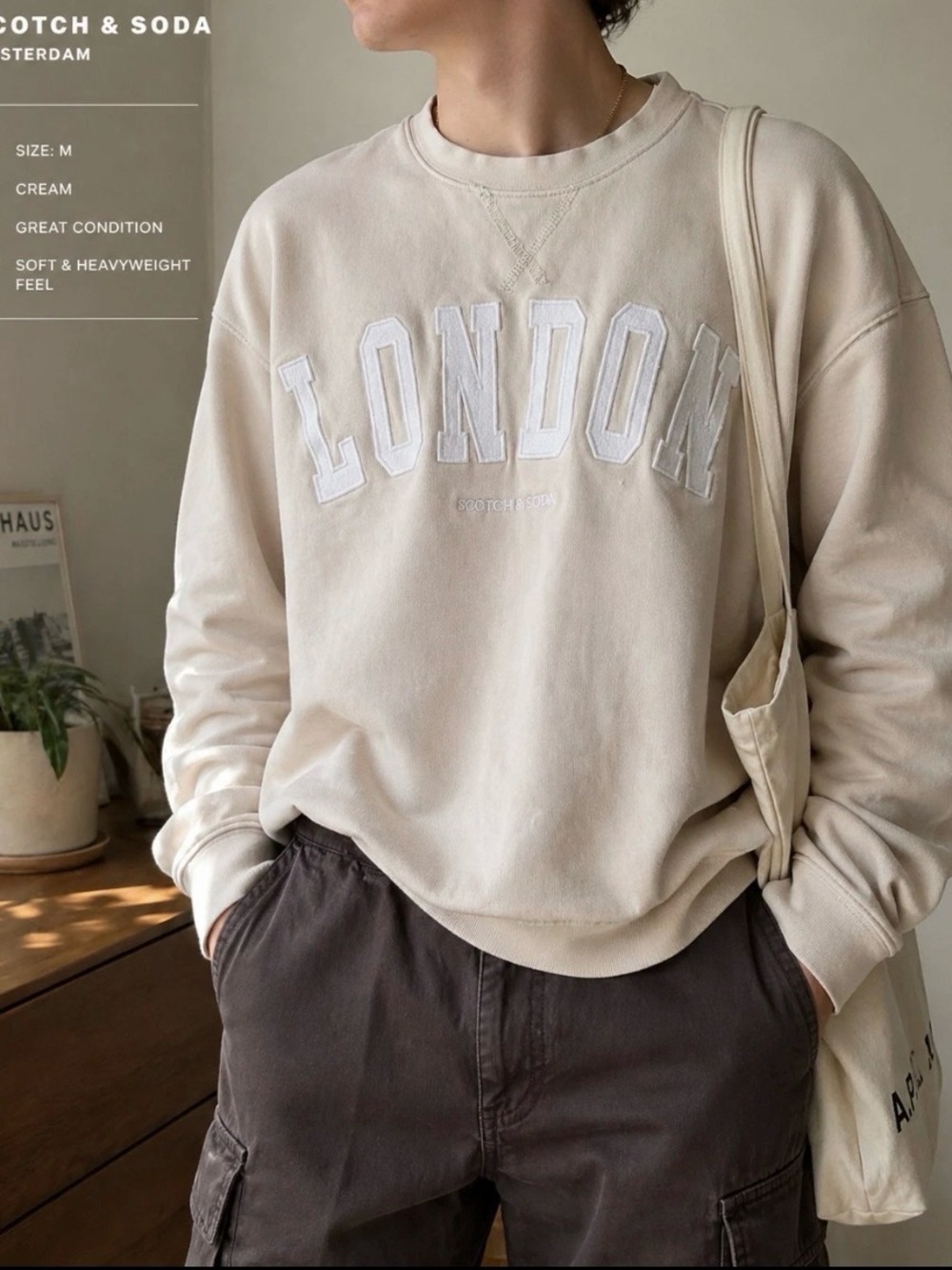 Scotch & Soda 100% cotton sweatshirt London women's size L cream/white